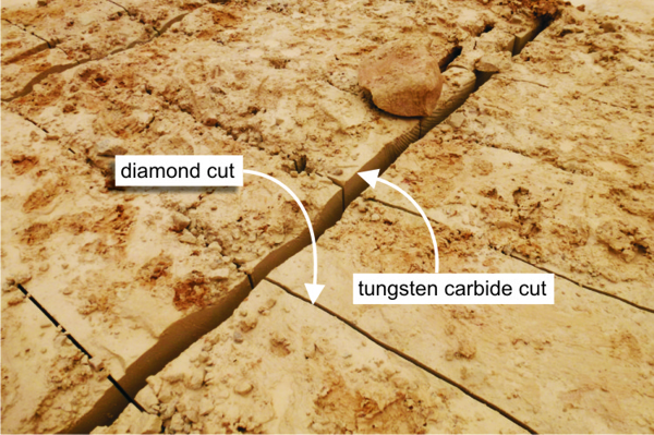 cuts from diamond rocksaw and tungsten carbide rocksaw